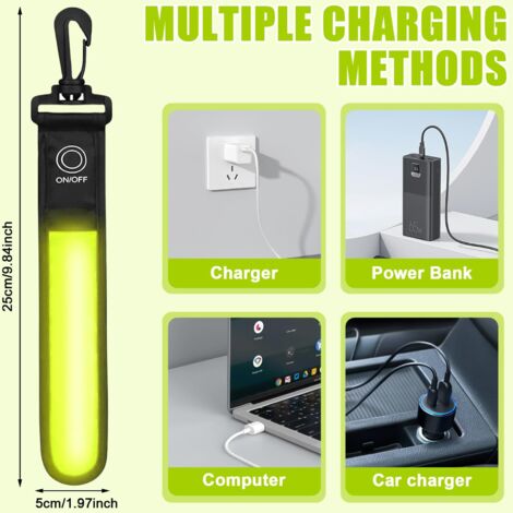 Luce LED lampeggiante per zaino scolastico, 3 modalità, ricaricabile tramite USB, pendente riflettente, luce di sicurezza, lampeggiante, impermeabile, per zaino scolastico, zaino (verde) (1/4)