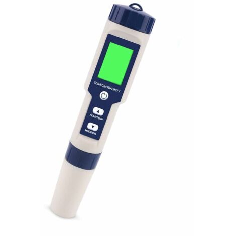 Tester elettronico PH-metro 5 in 1, misura pH, TDS, salinità EC e tester della qualità dell'acqua, display LCD e precisione di lettura, per acqua potabile, acquari, piscine, ecc. (1/5)