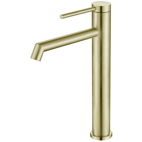 Rubinetto per lavabo alto, Miscelatore per lavabo in oro spazzolato, Miscelatore monocomando, Calda e fredda regolabile, Oro spazzolato