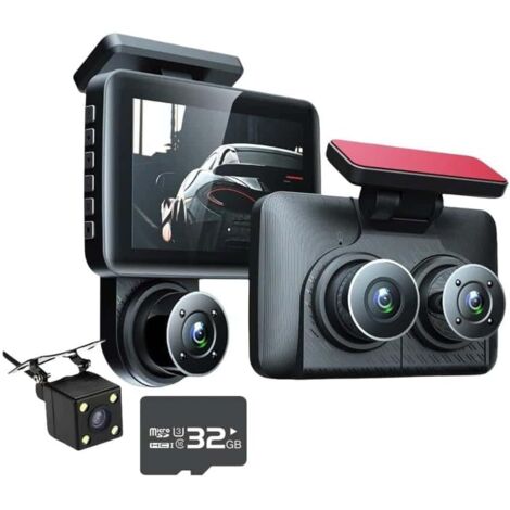 Dash Cam FHD 1080P a 3 canali, 3 obiettivi, videoregistratore a tre vie, 32 GB