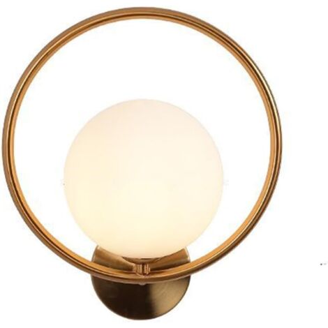 Lampada da parete a sfera in vetro bianco da 150 mm, globo in vetro bianco con base in ottone dorato, lampada da parete da comodino [Classe di efficienza energetica E] (1/5)