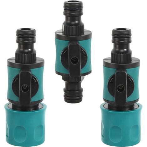 Connettore per tubo da giardino con valvola di regolazione, connettori rapidi per tubo dell'acqua da 3 pezzi da 16 mm per tubi dell'acqua da 1/2 pollice (1/5)