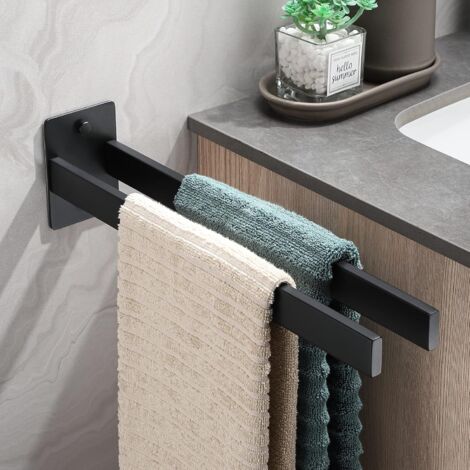 Dvocel Portasciugamani da Parete Portasciugamani da Parete in Acciaio Inox Nero con Foratura Portasciugamani Rettangolare a Doppia Barra per Bagno e Cucina (1/5)
