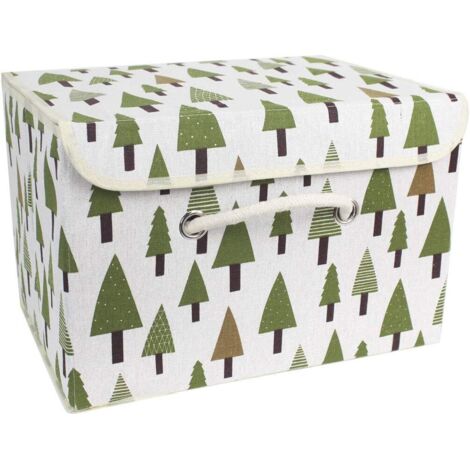 Scatola portaoggetti, Cesto portaoggetti in tessuto di cotone con manico e coperchio Contenitore pieghevole in tessuto per biancheria - 38x25x25, Albero (1/2)