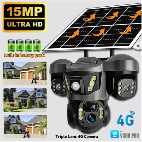 Telecamera solare 4G 15MP con zoom 10x, tripla lente, triplo schermo, CCTV, rilevamento del movimento PIR, sorveglianza di sicurezza, telecamera V380 Pro (4G CAM senza scheda)