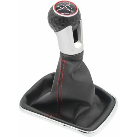 Pomello del cambio a 5 marce con cuffia del cambio compatibile per VW Golf 4 IV 1J0711113, Ø 12mm Nero Cuciture rosse, Parte di ricambio Plug-Play (1/5)