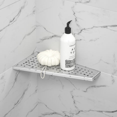 Mensola per doccia angolare in acciaio inossidabile 304 senza perforazione Porta shampoo per bagno Foro quadrato trapezoidale 305x155mm (1/5)