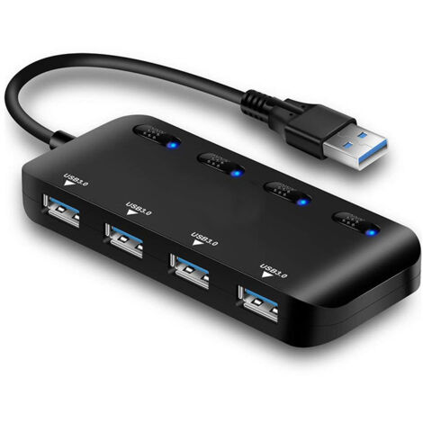 Hub USB 3.0, 4 porte Hub multi USB ultra profondo e super veloce da 5 Gbps con interruttore indipendente e LED (1/4)