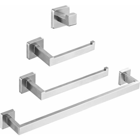 Set di accessori da bagno da 4 pezzi SUS304, portasciugamani da parete in acciaio inossidabile nichel spazzolato stile quadrato incluso 14 portasciugamani, portasciugamani