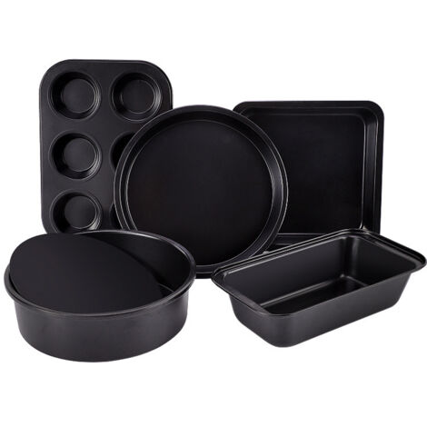 Set di 5 teglie da forno con teglia per biscotti, tortiere, teglia per pane, teglia per pizza, teglie antiaderenti per la cottura al forno (1/4)