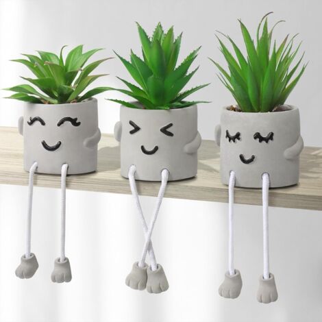 Lot de 3 Plantes Artificiels en Pot Fausses Plantes Succulentes avec Jambe Suspendue Ciment émotionnel Faux Plantes Succulentes en Pot Décor pour Maison Bureau Table Salon étagères (1/5)