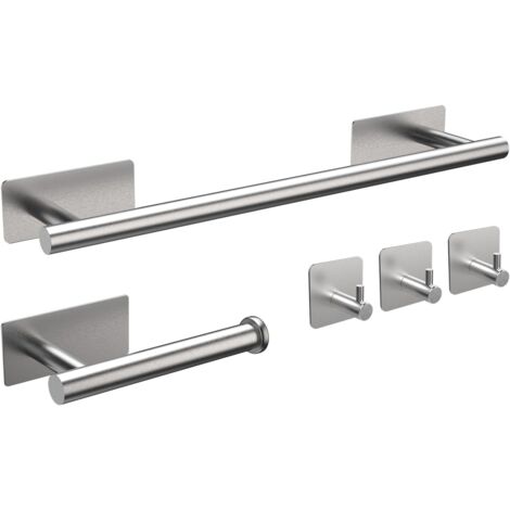 Accessori Bagno 5 Pezzi, Porta Asciugamani, Porta Carta Igienica, Gancio a Muro, Acciaio Inossidabile Spazzolato, Grigio