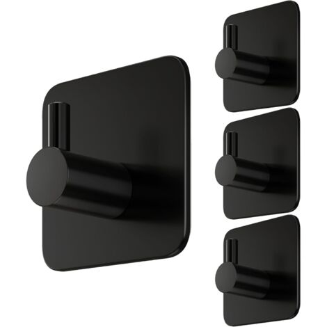 Set di 4 porta asciugamani senza trapano, ganci adesivi neri, impermeabile, ganci per asciugamani, bagno, acciaio inossidabile, ganci, autoadesivo, ganci da parete estetici (1/5)
