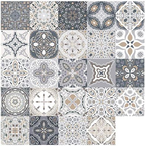 Stickers carrelage Autocollants de carreaux rétro mosaïque Style marocain auto-adhésif transfert de carreaux bricolage pour décoration maison salle bains cuisine (48 pièces, 15 x 15 cm) (1/5)