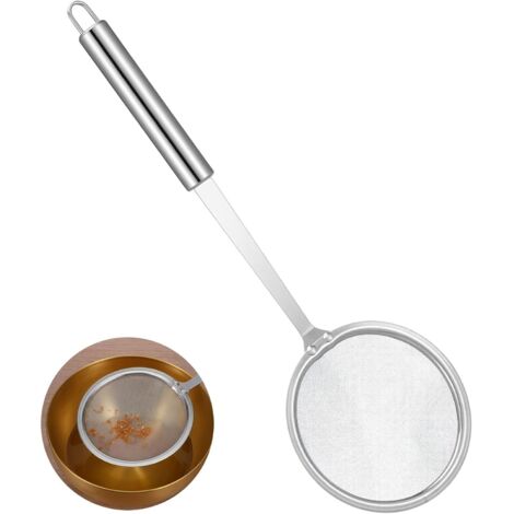 Cucchiaio chiuso da 10 cm, acciaio inossidabile, colino da cucina, maglia fine, resistente al calore, manico lungo, cucchiaio grande, filtro, schiumarola, sgrassatore, schiuma, olio e zuppa (1/5)