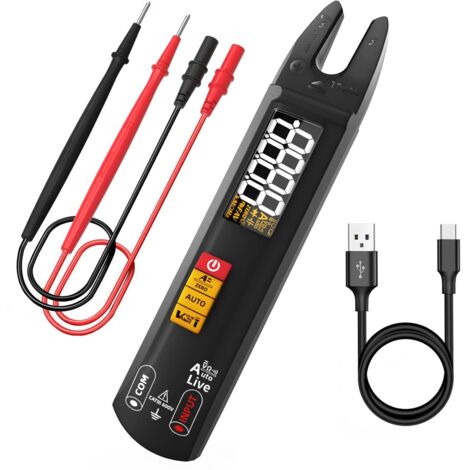 Multimetro digitale intelligente con pinza amperometrica aperta e rilevatore di tensione senza contatto Mini tester automatico di continuità di resistenza di corrente/tensione CA CC ricaricabile (1/5)