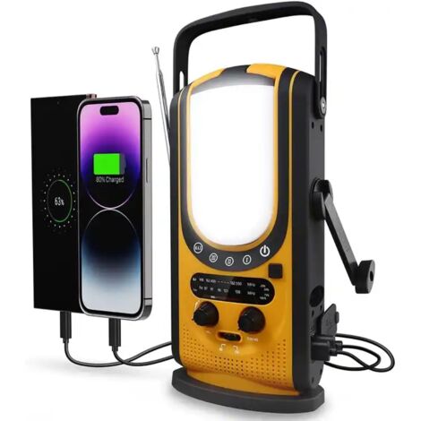Radio meteorologica portatile, radio di emergenza a manovella solare impermeabile, FM/NOAA, torcia elettrica, luce di lettura, SOS, 3 metodi di alimentazione, caricabatterie per telefono da 6000 mAh (1/5)