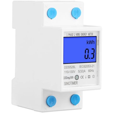 Contatore di energia monofase Contatore elettrico Contatore KWH LCD 110-130 V 5-32 A 60 Hz Contatore KWH su guida DIN monofase Misuratore di potenza Retroilluminazione Consumo energetico elettrico Wat (1/5)