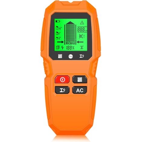 Rilevatore scanner da parete, scanner da parete 5 in 1 per legno, filo CA, montanti metallici, cavi, travetti, con display LCD (arancione) (1/5)