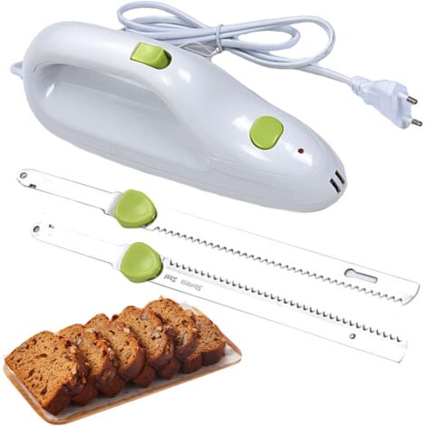 Coltello Elettrico per Pane, Due Lame, Coltello Elettrico per Trinciare, Acciaio Inossidabile, Manico Morbido, Intaglia e Taglia Alimenti Surgelati, Carne, Verdura, Prodotti (1/5)