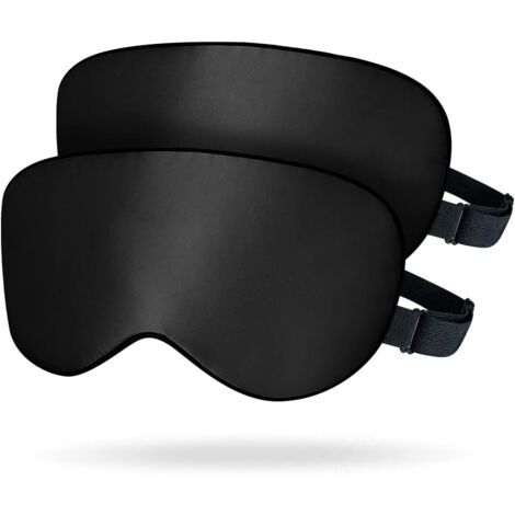 Maschera per dormire in seta regolabile, 100% seta di gelso, maschera per dormire unisex, set di 2, nero + nero