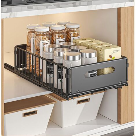 Organizzatori per cassetti da cucina Cassetto scorrevole Organizzatori per cassetti per armadietti da cucina (Nero, 1 pezzo 37,5 Px24,5 L x 10 A CM) (1/5)