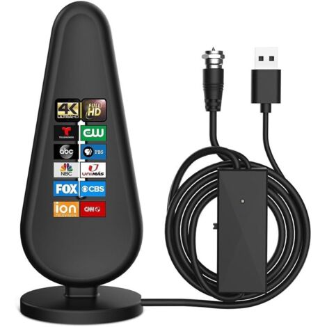 Antenne TV numérique d'intérieur HDTV avec amplificateur de signal, Antenne TV pour Smart TV,4K 1080P Chaînes locales gratuites supportant toutes les TV avec câble coaxial 18ft (1/5)