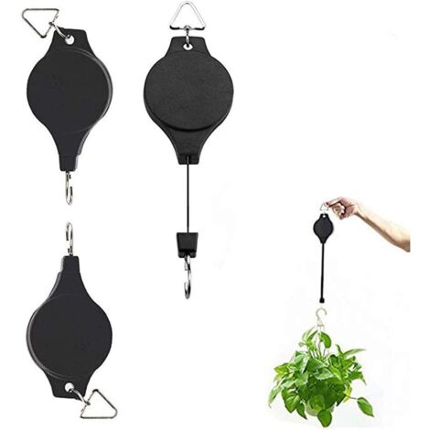 Nazalus-Sale Porta piante sospese in macramè, set di 3 pulegge a gancio retrattili, per balcone interno o esterno - Adatto per vasi rotondi o quadrati Gancio per puleggia Nero (1/5)