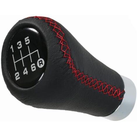 Pomello cambio manuale per auto Universale 6 velocità Pelle metallizzata Nero Cuciture rosse Design sportivo Installazione semplice Aggiornamento (2) (1/5)