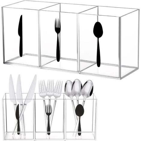 Organizzatore di stoccaggio per posate in acrilico Portaposate trasparente per controsoffitto Scatola di stoccaggio per stoviglie a 3 sezioni per sala da pranzo per posate per interni ed esterni