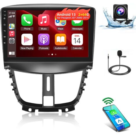 [2+64G] Autoradio Android 13 per Peugeot 207 2006-2015 con Wireless Carplay e Android Auto, radio touch da 9 pollici con WiFi GPS Mirror Link DSP Radio FM/RDS SWC+ AHD Telecamera di retromarcia