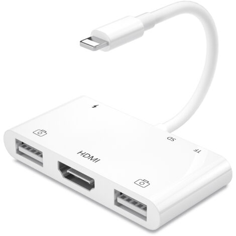 Adaptateur HDMI OTG pour iPhone, Adaptateur USB HDMI, Lighting vers HDMI AV Numérique 6-en-1, Lecteur de Carte SD,Adaptateur pour Appareil Photo USB, Compatible avec iPhone, Pad, Clavier MIDI