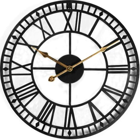 Vendita Orologi da parete grandi in metallo da 24 pollici Orologi da parete industriali per decorazioni artistiche, funzionamento a batteria silenzioso, scheletro in ferro massiccio, grandi numeri rom (1/4)