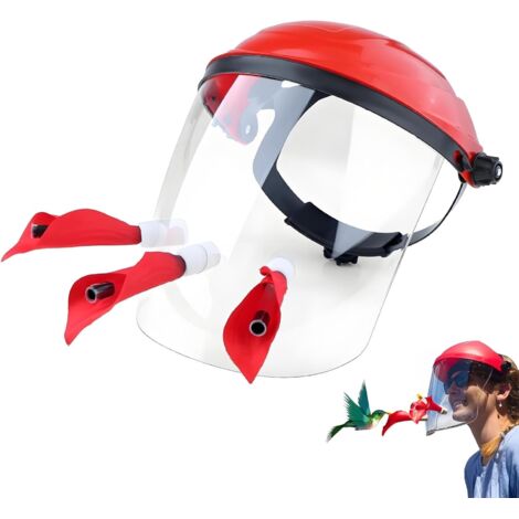 Maschera per cappello da mangiatoia per colibrì Design a mani libere stile casco 3 porte a prova di schizzi e archetto regolabile PVC leggero per il birdwatching all'aperto e genitori-figli Rosso (1/5)
