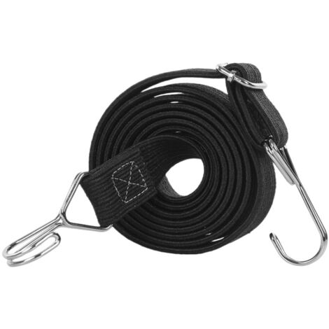 Cinghie elastiche in gomma con ganci, cinghie elastiche piatte lunghe con ganci in metallo per campeggio, biciclette, automobili (dimensioni : Black 2M)