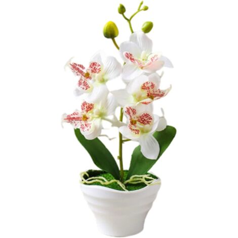 Fiore artificiale di orchidea rossa in vaso Verde in vaso Simulazione Farfalla Orchidea Decorazione floreale Fiore con vaso di fiori per tavolo Scrivania Camera da letto Soggiorno Decorazione (Bianco)