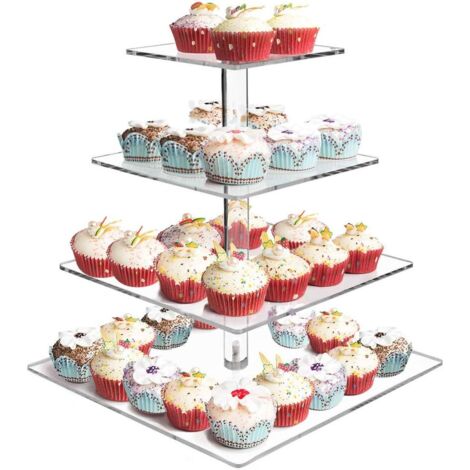 Nazalus-Sale Alzata per cupcake quadrata in acrilico a 4 livelli Espositore per torta Albero da dessert per festa di compleanno di matrimonio (1/5)
