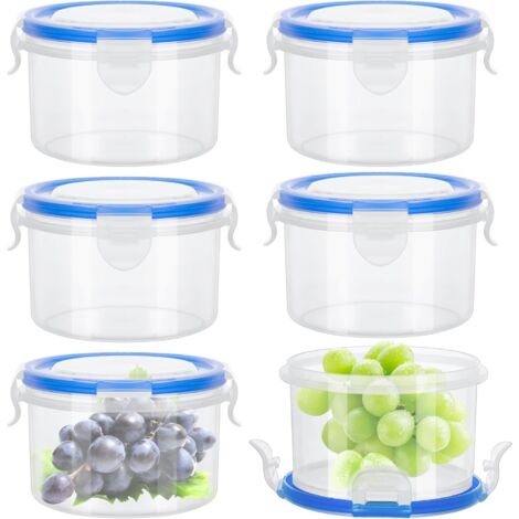 Set di 6 contenitori per alimenti piccoli con coperchio, barattoli per snack in plastica da 300 ml, set di contenitori da cucina in plastica ermetici, vasetti riutilizzabili con coperchio per pranzo e (1/5)