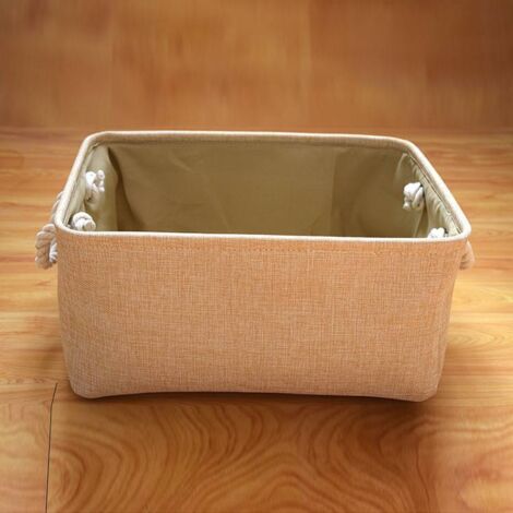Set di 3 cestini portaoggetti, scatola portaoggetti in tessuto, scatola portaoggetti aperta pieghevole in tela con maniglia per riporre vestiti, giocattoli, asciugamani, DVD, cappello - Beige (1/5)