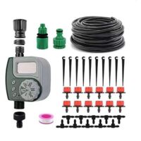 Sistema di irrigazione da giardino da 10 m - Kit di irrigazione a goccia con timer digitale per l'acqua - Kit di irrigazione automatica per aiuole, cortili, serre, prati, sistemi
