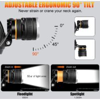 Potente lampada frontale ricaricabile,torcia frontale LED Zoom da 2000 lm con sensore, 2200 mAh, 6 modalità,lampada frontale COB impermeabile a 270° | Leroy Merlin