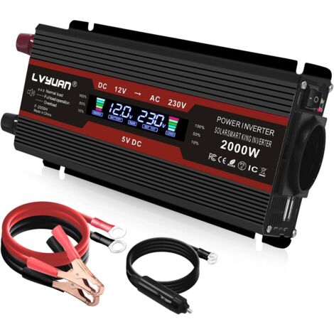 Maximice su uso de energía con el convertidor de transformador de voltaje LCD USB 12v 220v 2000W onda sinusoidal modificada - negro
