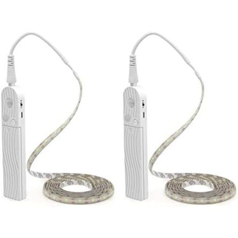 Iluminación LED debajo del gabinete Sensor de movimiento 3M Cuatro modos Cama Escaleras Armario Lámpara Cinta Impermeable 5V USB LED Armario Luz nocturna Tira (Blanco cálido, 3m x 2pcs) (1/5)