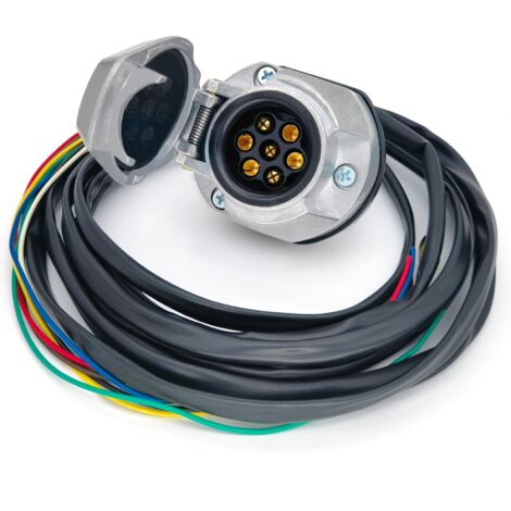 Extensión de enchufe de remolque hembra de 7 pines con cable de 7 hilos precableado de 2 m, arnés de cableado de barra de remolque de metal de 7 pines (1/5)