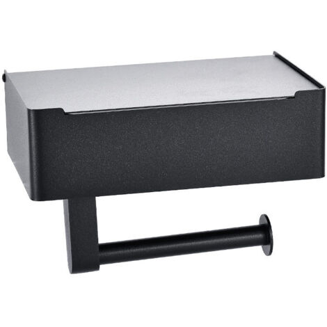 Papel higiénico con estante - Dispensador de toallitas húmedas y almacenamiento para cualquier baño - Organizador de pared de acero inoxidable - Negro mate, grande (1/5)