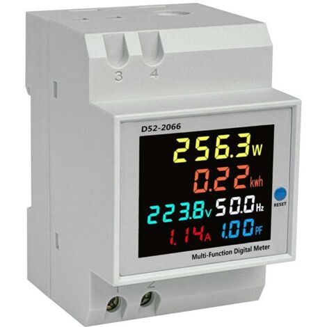Medidor multifunción D52-2066 con riel DIN y pantalla LCD a color, dispositivo de monitoreo de medición de energía eléctrica, frecuencia, potencia activa y corriente (250-450 V 100 A)