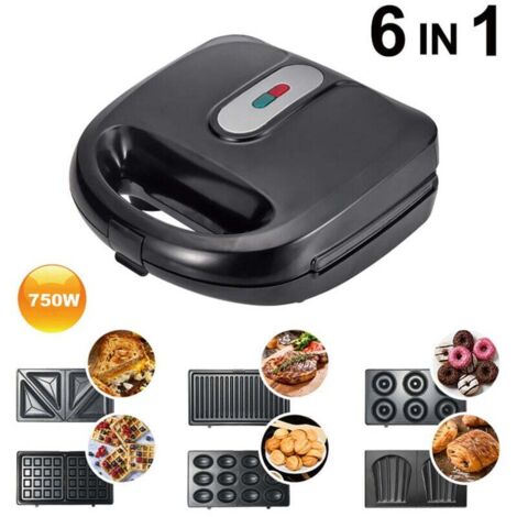Máquina para hacer gofres multifunción, 6 en 1, para hacer gofres y asar, Madeleine Donuts, alta potencia, 750 W (1/5)