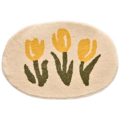 Alfombra de baño ovalada, antideslizante, absorbente, lavable a máquina, para bañera, salón, cocina (blanca, 40 x 60 cm) (1/3)