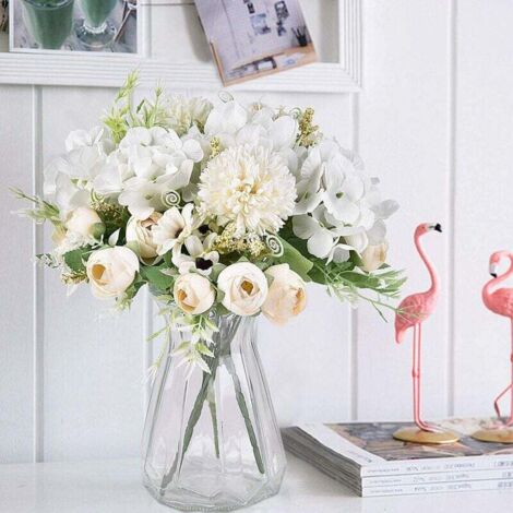 Ramo artificial 2 piezas Peonías blancas falsas Hortensias Claveles Flores artificiales Arreglos florales (1/4)
