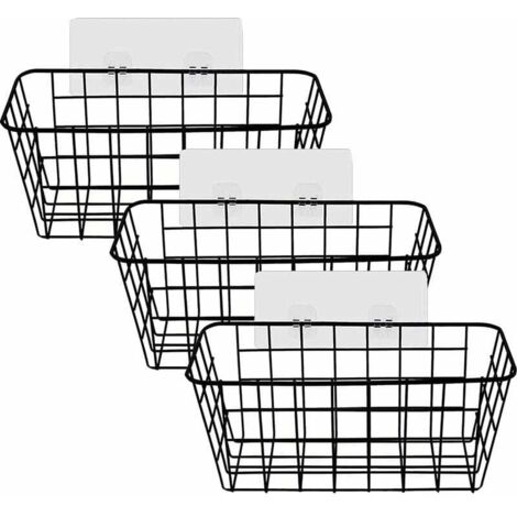 Estante de ducha y almacenamiento, Juego de 3 estantes de ducha Cesta de almacenamiento de metal negro, Cesta de baño sin taladrar, Estante de ducha con jabonera de ducha (1/5)